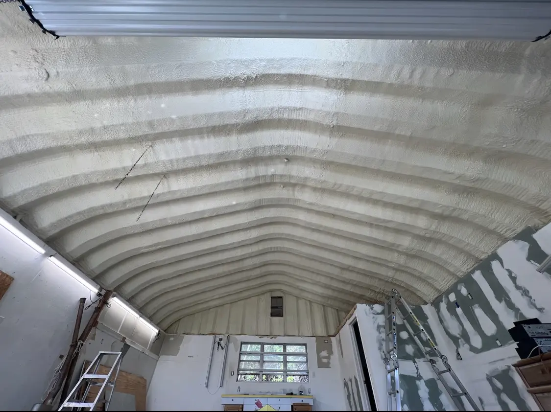 Spray polyurethane foam applied to the underside of a metal roof deck in Gardnerville Ranchos